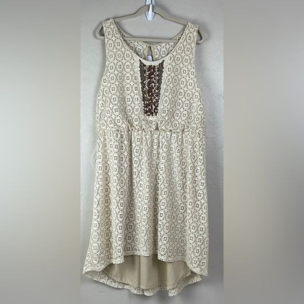 Maurices Cream Lace Beaded Tank Dress size 12/14 NWT stretch lined